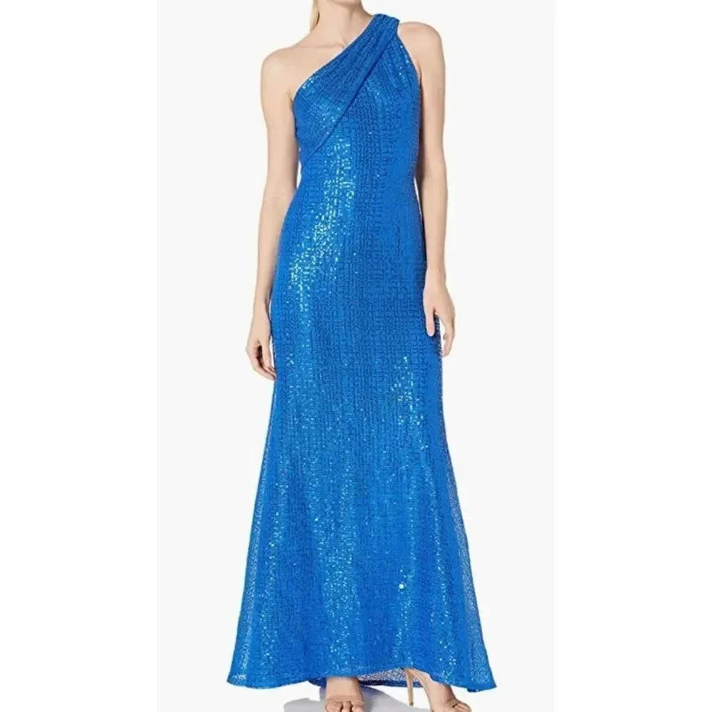 SHO Women's ONE Shldr ORGNZA Gown, Neon Blue, 2